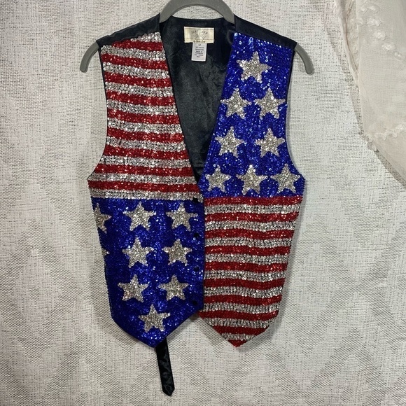 Blue Sky by Santa Cruz American flag sequin vest size M - Picture 1 of 3